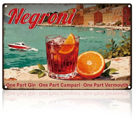 DOODLREAM Bar Blechschild Retro Metall Wanddeko 20 x 30cm Vintage Negroni Cocktail Rezept Wandbild Poster Für Zuhause Cafés Bar Garten Kneipe Männerhöhle Deko Geschenk