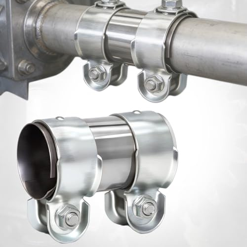 FISH DRAGATE morsetto per fascia di scarico,giunzione e riduttore, in acciaio inox universale con doppia fascetta e connettore,ø50mmx125mm,per tubo di scarico auto, moto e autovetture