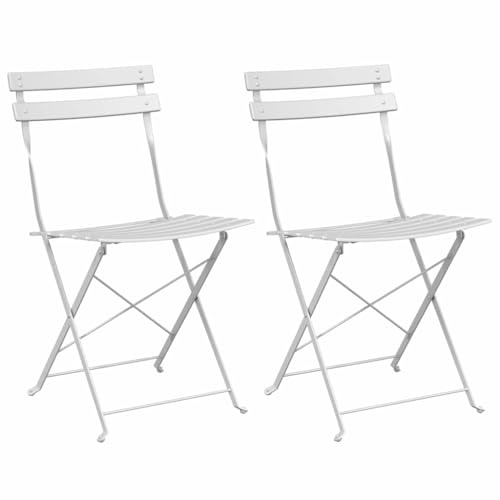 SDWEHBJ Klappbare Gartenstühle 2er Set, Outdoor Terrassenstuhl, Loungesessel für Innenhof, Hinterhof, Balkon, Witterungsbeständig, Weiß 42x46x82 cm Stahl