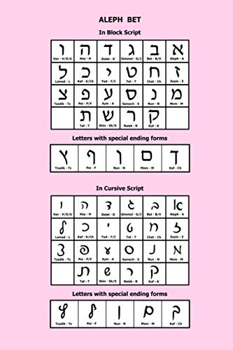 Aleph Bet: Light Pink Ivrit Notebook with Hebrew Alphabet table on back, 6x9 inch, blank lined interior, college ruled paper, no margins allow writing from both sides, perfect bound Soft Cover