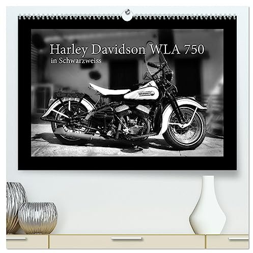 Harley Davidson WLA 750 in Schwarzweiss (hochwertiger Premium Wandkalender 2026 DIN A2 quer), Kunstdruck in Hochglanz: Den Mythos Harley Davidson spüren (CALVENDO Mobilitaet)