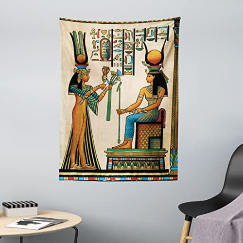 ABAKUHAUS ägyptisch Wandteppich, Altägyptischen Papyrus aus Weiches Mikrofaser Stoff Waschbar ohne Verblassen Digitaldruck, 110 x 150 cm,Beige Orange