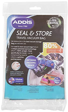 Addis 518134 Home Vacuum Storage Bags with 100% air-Tight Static Seal & Store Travel Twin Pack Set, Clear, 40 x 55cm
