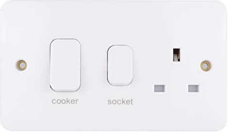 Schneider Electric Lisse White Moulded - Switched Cooker Control Unit With Single Power Socket, 45A, GGBL4001, White