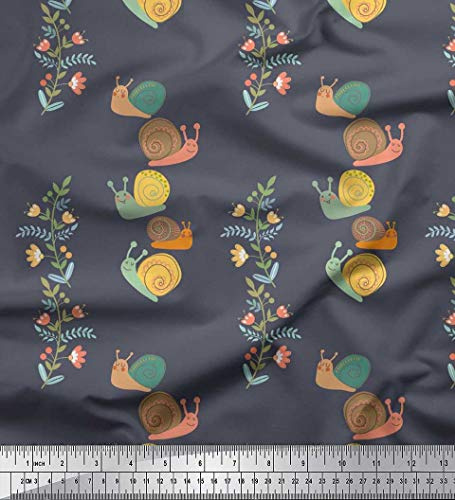 Soimoi Grau Baumwoll-Voile Stoff Blutter, Blumen & Schnecken Kinder Stoff drucken Meter 56 Zoll breit