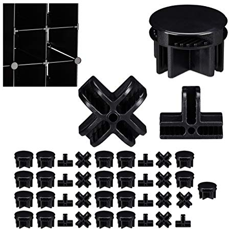 Relaxdays Verbindungsstücke für Steckregalsystem, 40er Set, 3 verschiedene Sorten, Steckregal Ersatzteile, schwarz