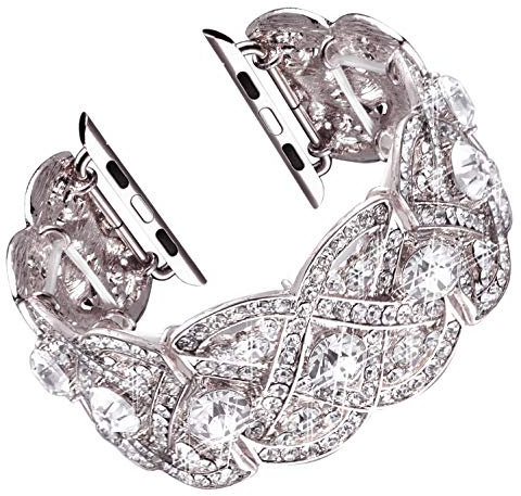 Vikoros Bracelet compatible avec Apple Watch 49 mm, 45 mm, 44 mm, 42 mm, Ultra iWatch Series 8 7 6 5 4 3 2 1 SE pour femmes et filles, joli bracelet extensible en métal avec strass de luxe, argenté