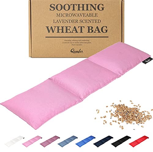 Qomfor Large Wheat Bag for Pain Relief - Microwavable Heat Pack with Lavender - Flexible Heat Pad for Back, Neck, Shoulder, Period Pain Relief - Soft & Soothing Heated Neck Warmer (Pink)
