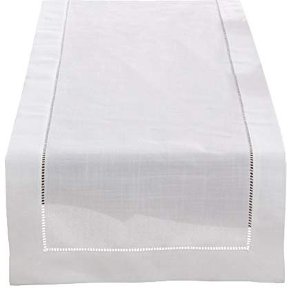 Fennco Styles klassische einfarbige Hohlsaum-Bordüre, Tischwäsche für Esstisch, Bankett, Hochzeit, Familienessen Modern 16x108 Table Runner weiß