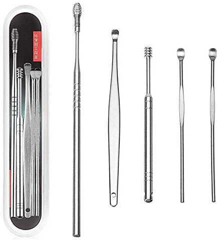 Bestgle 5PCS Cueilleurs de Cire d'Oreille Ensemble en Acier Inoxydable Remover Curette Cueillette D'Oreille Nettoyant Cuillère Soins Oreille Nettoyer Outil