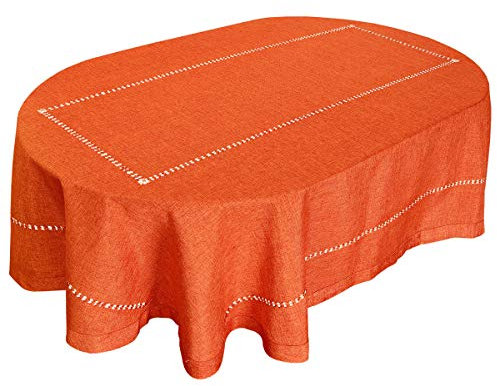 Grelucgo Esstischdecke mit Hohlsaum, für Herbst und Erntedankfest, ovale Tischdecke, 152,4 x 213,4 cm, Orange