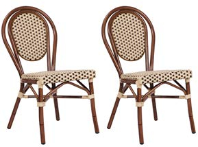 pemora 2-er Set Gartenstühle Bambu Bambusoptik Metallstuhl Gartenstuhl Outdoor-Stuhl in beige-braun