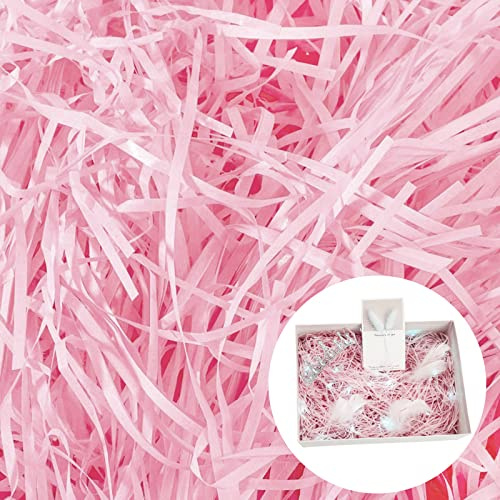 Cinvo 200gramos de papel triturado de confeti de papel de seda de rafia filamentos de corte fino para caja de regalo, decoración de embalaje, relleno de cesta de relleno,suministros de fiesta(rosa)