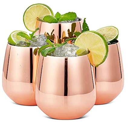 Homiu Vaso de metal de acero inoxidable, paquete de 2 vasos de jugo de vino sin tallo sin BPA, regalo inastillable para uso doméstico en interiores y exteriores, fiesta, plata, oro rosa (oro rosa)