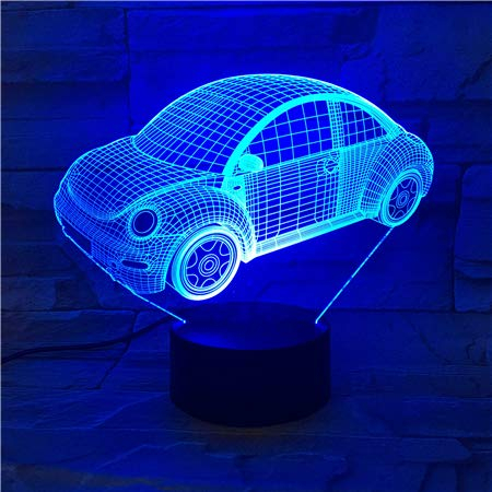 LEON - FOLIEN Auto 3D Illusion Lampe personalisiert mit Wunschtext Car Nachtlicht Tischlampe 16 Farben USB Touch Switch Led Taufgeschenk Spielzimmer Dekor Beste Kinderzimmer Geburtstag