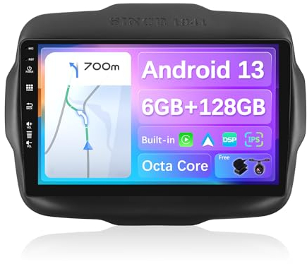 BXLIYER - [6G+128G, Octa-Core] - Android 14 Autoradio Per Jeep Renegade (2015-2018) - Wireless DSP/Carplay/Android Auto - Camera + MIC - DAB Volante Dual Band WiFi 360-CAM Fast-Boot - 9 Pollici 2 Din