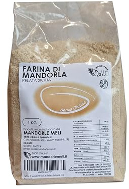 Farina di Mandorle Siciliane - Fonte di Vitamine e Fibre - Ottima per Preparazione di Dolci e Senza Glutine (Pelata Siciliana, 1kg)