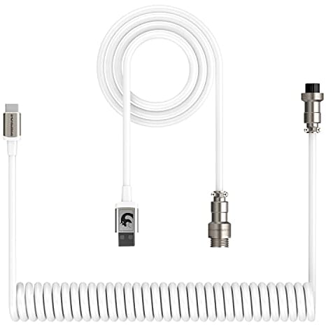 XINMENG X MAMBASNAKE C01 Coiled Keyboard Cable, Type-C to USB-A HyperSpeed Line with 8KHz Return Rate for Gaming Keyboard, TPU Extendable Custom USB-C Cable with Metal Aviation for PC/Phone-White