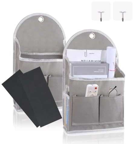 2 Pack Wall Hanging Storage Bag with Pockets, Locker Organizer Basket with Sticky Hook, Fabric Wall Organizer, Waterproof Hanging Bag for Closet Door Bedroom Bathroom Office Home Kitchen(Grey)