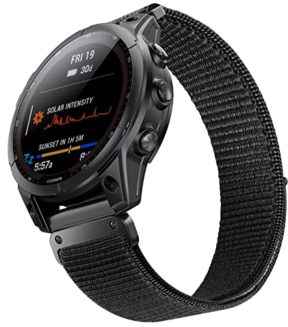 ANBEST 22mm Nylon Armband für Garmin Fenix 7 Pro/6 Pro/Fenix 8 47 mm Armband, Schleife Klettband für Fenix E/7/6/Epix Pro 47 mm/Forerunner 945/955/965 Ultraleichtes Ersatzarmband, Schwarz