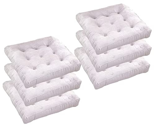 ZIBENE Sitzkissen Auflage Stuhl 6 Set, Stuhlkissen 6er Set Quadrat, 2 StüCk Sitzkissen Esszimmerstuhl Doppelseiten, Verdicken Eckig Sitzkissen KüChenstuhl Anti-Verformung für Alle Jahreszeiten Weiß