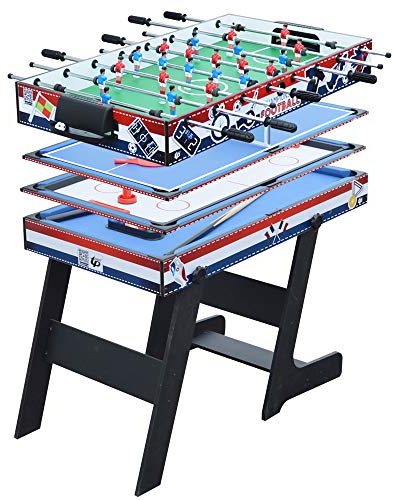FBITE Tischspiel 4 in 1 Billard, Tischfußball, Tischtennis, Hockey, Tischfußball, Multigame für Kinder, zusammenklappbar, Partyspielzeug für Kinder aus MDF