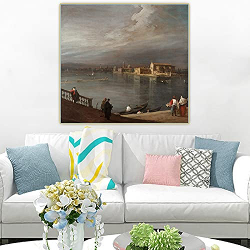 SDVIB Canaletto《San Cristoforo,San Michele und Murano aus der Fondamenta Nuove,Venedig》Leinwanddruck Ölgemälde Wohnkultur 80x80cm Rahmenlos