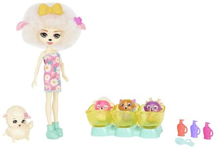 Enchantimals Puppen, Baby Best Friends-Spielsets, kleine Puppe, Freundin-Figur, 3 Tierbabys und Zubehör, Überraschung beim Auspacken, Geschenke für Kinder, HNW98