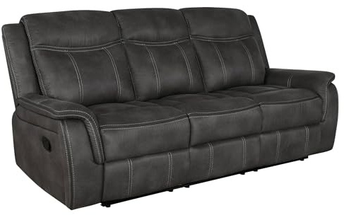 Coaster Home Furnishings - Lawrence - Fabric - Upholstered Reclining Sofa with Tufted Cushions, Pocket Coil Seating and Wall Hugger Design - Living Room - Charcoal - 603504
