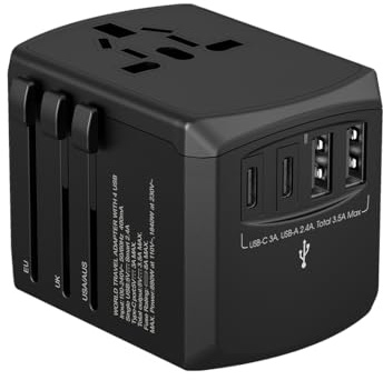 Xoopar Tripper Universal-Reiseadapter 150 Länder 4 USB - Schwarz | All-in-One-Adapter mit 2x USB-A und 2x USB-C - kompatibel mit über 150 Ländern