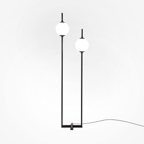 MAYTONI DECORATIVE LIGHTING Lampadaire Moderne, noir, 2 lumières, abat-jour en verre opaque, avec interrupteurs séparés, LED 3000K, 750lm, 12W (incl.)
