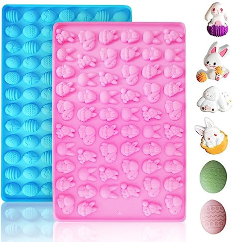 2 Stück Silikonformen Mini 83 Cavity Mini Egg Gummy Form und 58 Cavity Bunny Candy Form für Jello, Cookie, Kuchen Dekoration