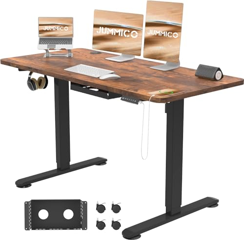 JUMMICO Höhenverstellbarer Schreibtisch mit USB-Ladeanschluss,Schreibtisch Höhenverstellbar Elektrisch, Steh-Sitz Tisch Stehpult Verstellbarer Computertisch,Standing Desk,120 x 60 cm, Braun