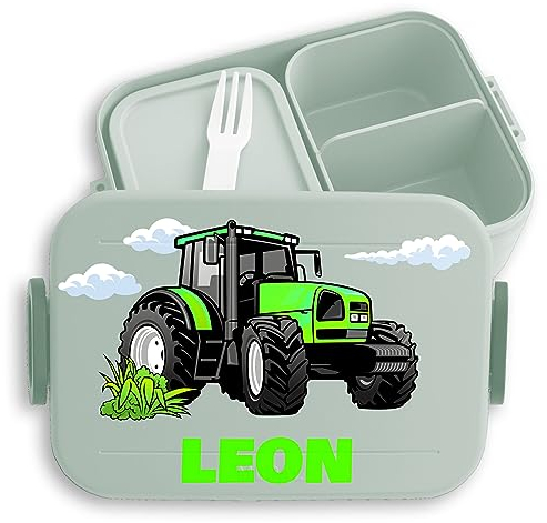 Kinder Bento Box Midi Lunchbox für Mepal Bentobox - Traktor Schlepper Zugmaschine Trecker - 900 ml - Sage Grün - jausenbox buben personalisierte brotdose bulldog grüner kindergarten geschenke