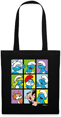 Spreadshirt Die Schlümpfe Kacheln Stoffbeutel, One Size, Schwarz