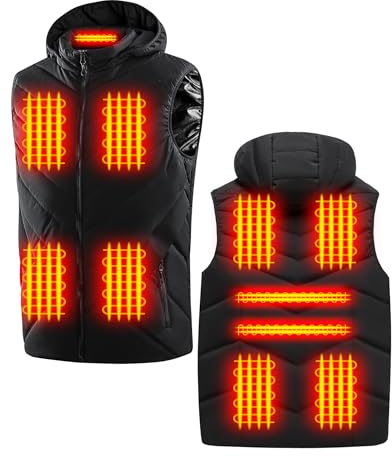 CELECAR Gilet Chauffant Homme et Femmes, Imperméable et Lavable Veste Chauffante Électrique avec 11 Zones de Chauffage,Chapeau Amovible,3 Niveaux de Température pour L'extérieur