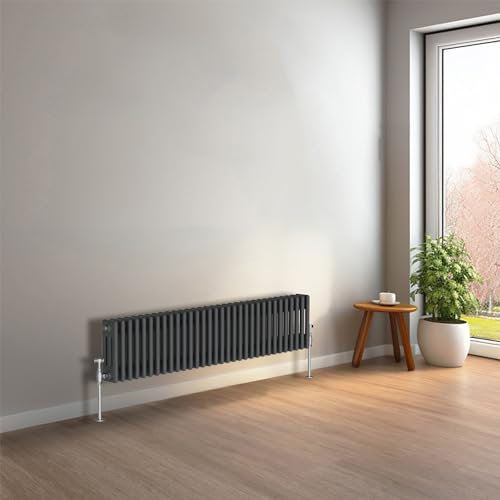 NRG 300 x 1460mm Anthracite Horizontal Traditional Column Cast Iron Style Radiator Central Heating Radiator Perfect for Bathrooms, Kitchen, Living Room Triple Panel