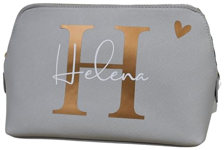 großer personalisierter Kulturbeutel Leder-Look | mit Initialen und Namen | Kosmetiktasche für Damen & Herren | Geschenk für Frauen und Männer | Kulturtasche