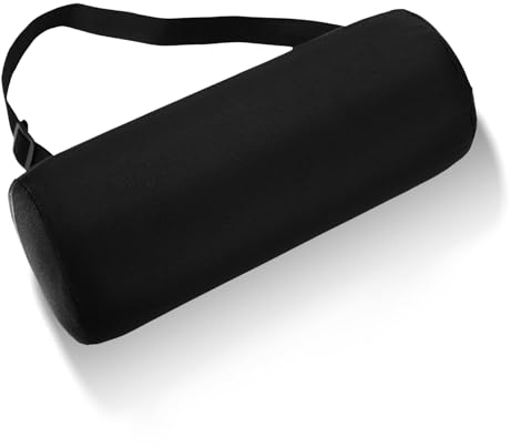 PEUTIER Lumbar Support Pillow for Office Chair, Ergonomic Adjustable Low Back Support Breathable Lumbar Roll Washable Cover Seat Cushion for Car Travel Work Drive (Black)