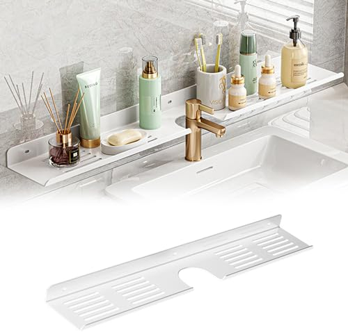 GDWD Spülbecken Organizer, Hängend Duschablage Ohne Bohren, Kohlenstoffstahl Wandmontage Duschregal, Duschkorb Organizer Badregal Abtropf Regal Spüle Wandregale für Badezimmer & Küche (Weiß 60cm)