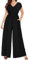 Coloody Femme Combinaison Manches Courtes Col en V Jambes Larges Barboteuse Jumpsuit Élégant Loose Pantalon Avec poches Black M