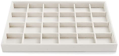 Papten Schmucktablett stapelbar aus Sackleinen, Schmuckaufbewahrung Schublade Schmuckeinsatz Organizer 24 Fächer Schmuck Display (Beige)