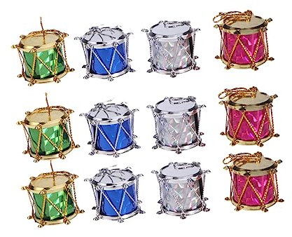 12 Stück 5 cm Weihnachts-Snare-Drum-anhänger Bunte Glitzernde Mini-Trommel-Ornamente Weihnachtsbaum-hängeornamente