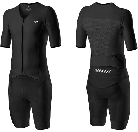 Wulibike Men's Trisuit Short Sleeve Triathlon Suit,Breathable and Quick Drying Mens Triathlon Tri Suit,Cycling Suit Mens Black L