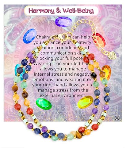 Farfume Armband Damen Edelstein Perlen Armbänder, Chakra 4mm Kristall Natürliche Echte Steine Schmuck Geschenke für Frauen(Chakra)