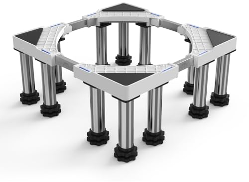 DEWEL Base per Frigorifero Rialzata con 12 Piedi per Lavatrice Asciugatrici e Frigoriferi,Carico Pesante 250 kg,Base per Lavatrice Regolabile Lunghezza 43.5 a 63cm,Altezza 18 a 20cm, Bianco