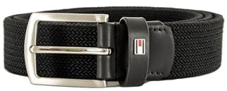 Tommy Hilfiger Herren Gürtel Denton Elastic 3,5 cm Geflochten, Schwarz (Black), 100 cm