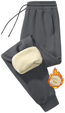 PASUDA Warme Jogginghose Damen Fleece Gefütterte Sporthose Thermohose mit 2 Taschen Winter Fleecehose High Waist Sportleggins Lange Verdickte Trainingshose Freizeithose Sweatpants (Grau, M)
