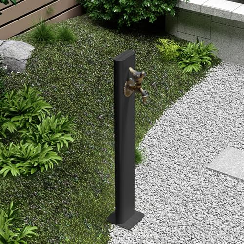 Stainless Steel Outdoor Faucet Column Floor Mount for Garden Patio Deck Villa Decor - Water Fountain Post/Hose Rack Stand with Spray Gun & Bird Spigot