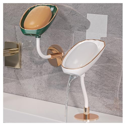 Suuwwn Lot de 2 porte-savon avec écoulement en forme de feuille - Porte-savon pour salle de bain - Amovible - Pas de perçage - Pour cuisine, salle de bain, douche